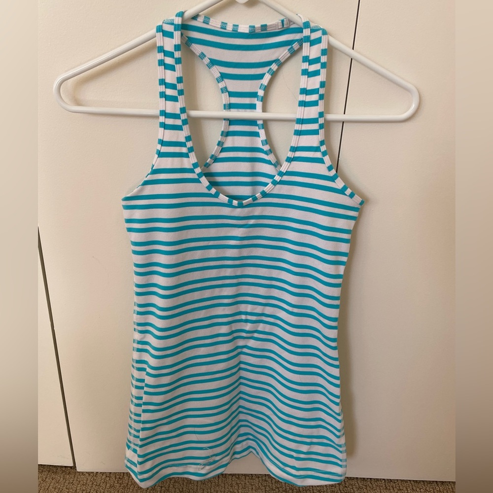 Lululemon turquoise and white striped tank top